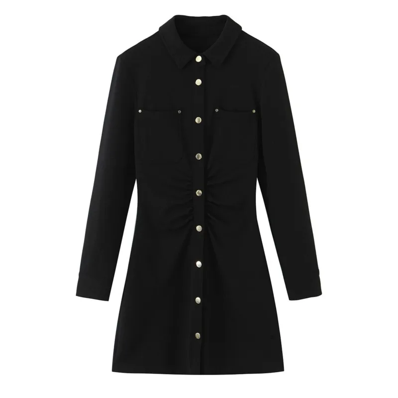 Outono crepe fino ajuste vestido feminino botão decoração midi vestido de manga longa casual moda turn-down colarinho vestidos