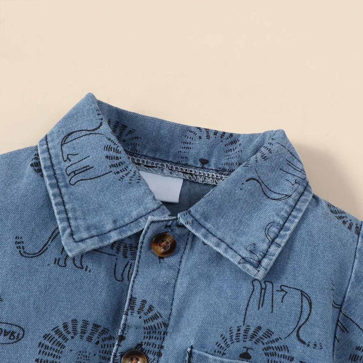 1 Pcs Baby Boy Denim Clothes Cute Cartoon Style Short Sleeves Lion Print Romper