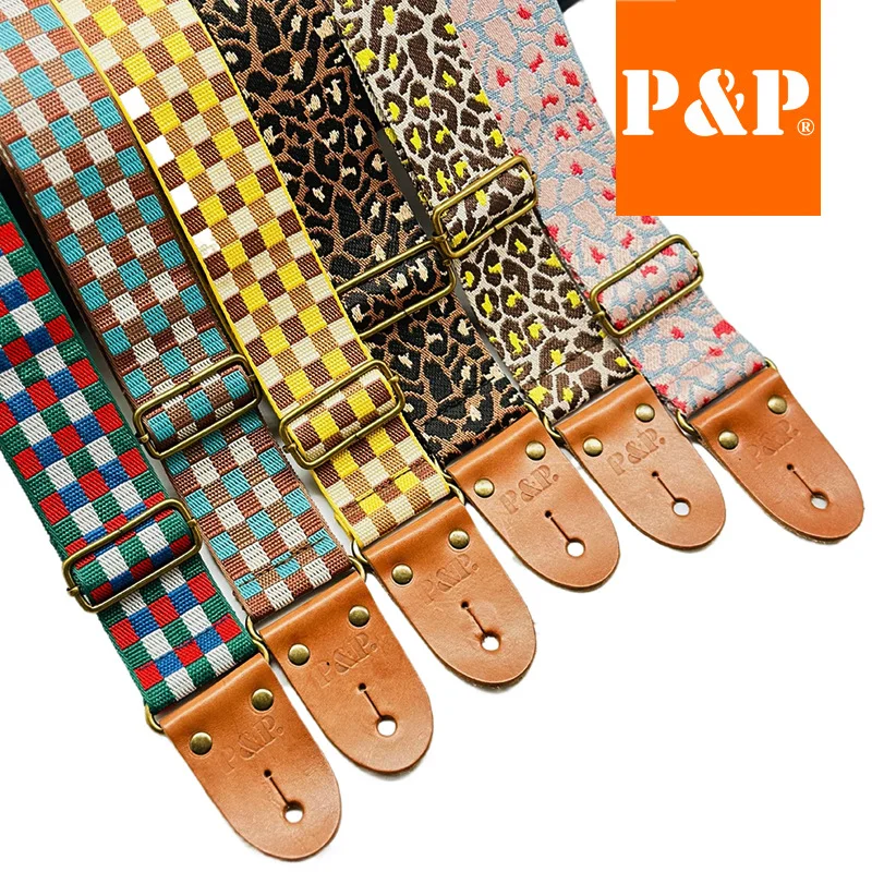 PP Strap Jacquard Checker, Leopard, Suitable for Steel-string Acoustic Guitar, Instrument Accessories, New