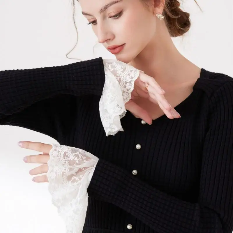 웨딩 신부 드레스 스웨터 커프 할로윈 코스튬 코스프레 액세서리 레이스 커프스 화이트 탈부착 가능한 가짜 소매