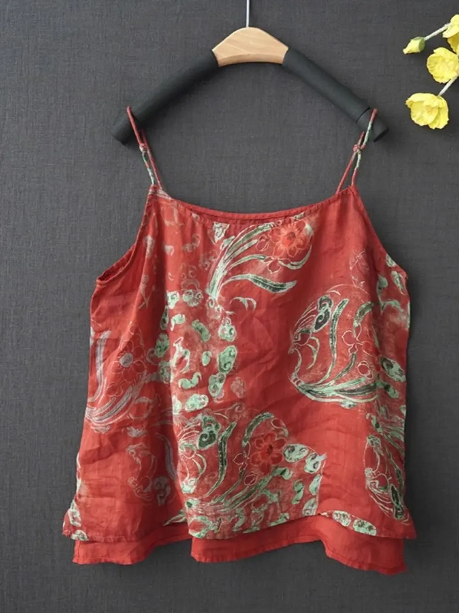 

Корейский летний трендовый топ-жилет с цветочным принтом, свободного кроя, тонкий, с круглым вырезом, для повседневной носки