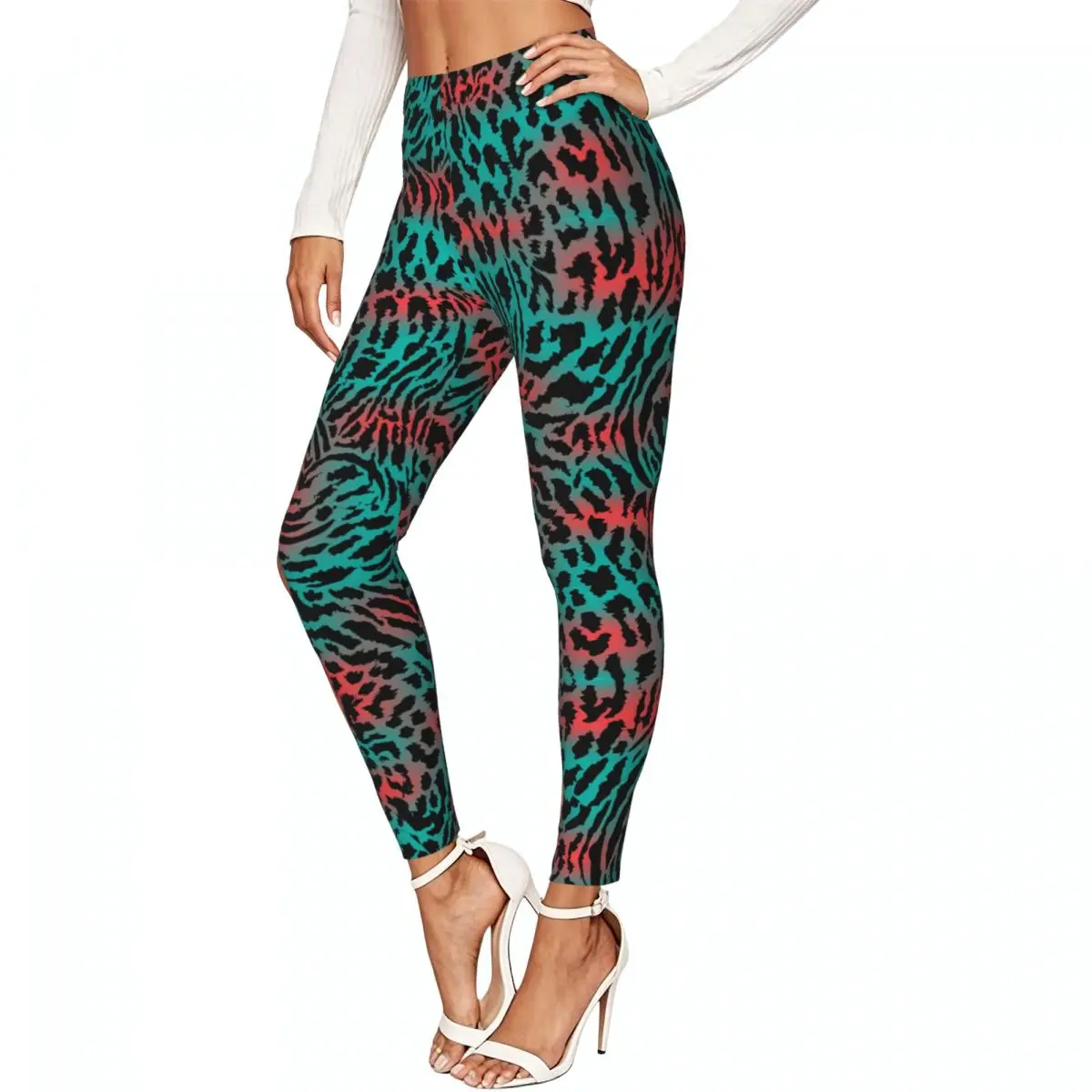 Leopard Skin Print Women Leggings High Waisted Stretch Tights Workout Running Pants