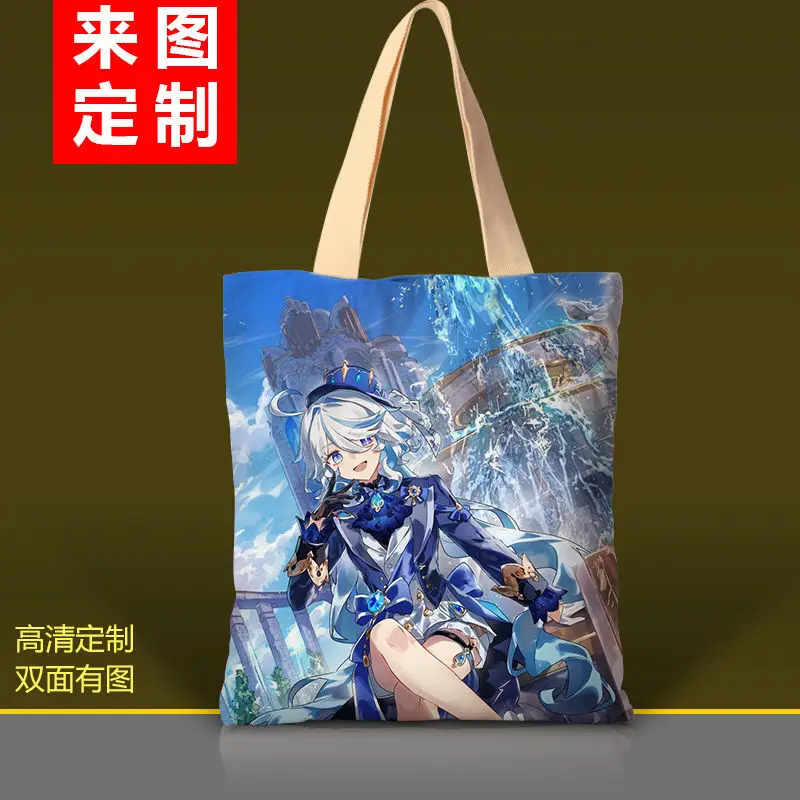 Genshin Impact Anime 2D Funina Character Canvas Single Shoulder Handheld Student Backpack Tote Bag Ani