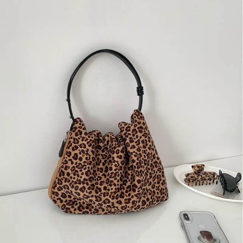 

Vintage Leopard Print Shoulder Bag Womens Tote Handbag Crossbody Suede Fringe Small Design