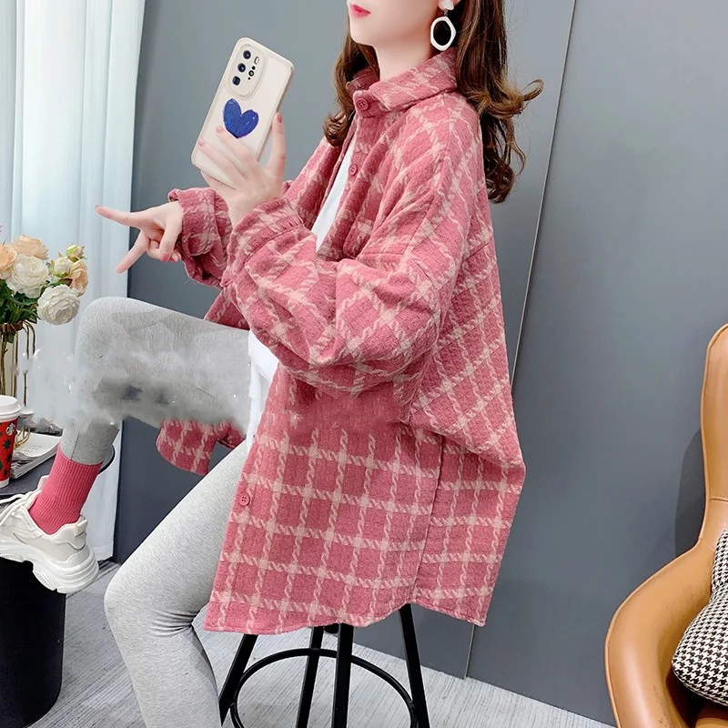 Women's Cardigan Jacket Women's Autumn Clothes Thin Fashionable And Versatile High-end Outerwear Plaid Shirt Top Commuting P326
