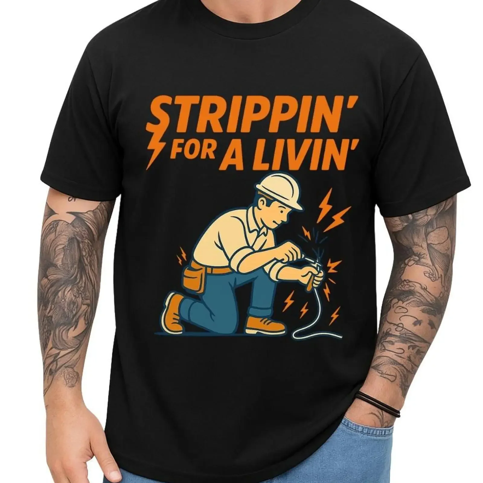 Stripping For a Living Electrician T Shirt Funny Lineman vintage Washed Soft Stylish homme graphic Top For Everyday Wear