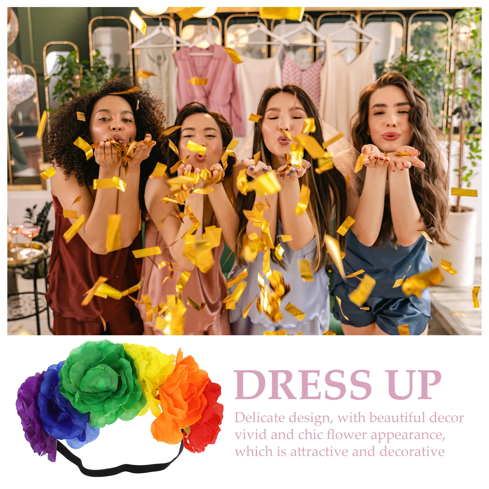 

Rainbow Flower Headband Chic Colorful Flowers Soft Cloth Material Perfect for Pride Event Party Photo Flower Headband