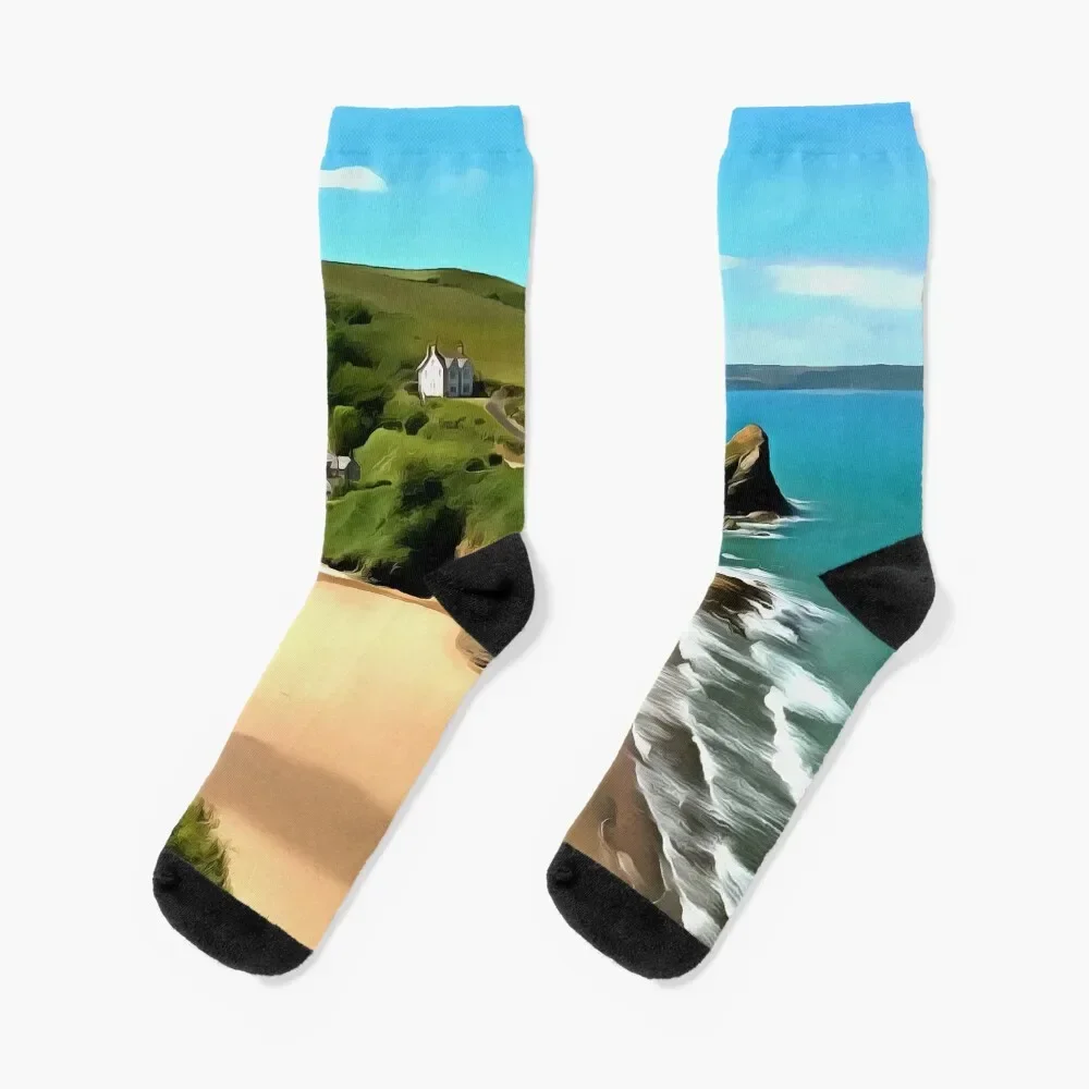 

Llangrannog beach (Painting) Socks luxury set gym Women Socks Men's