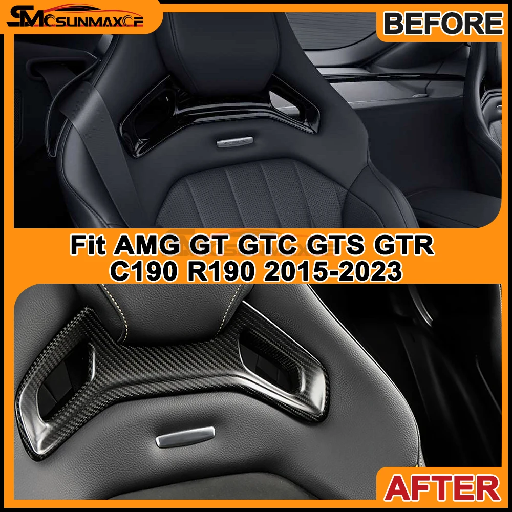 For Benz AMG GT C190 R190 GTC GTS GTR 2Doors 2015-2023 Real Dry Carbon Fiber Seat Neck Cover Sticker Car Interior Accessories
