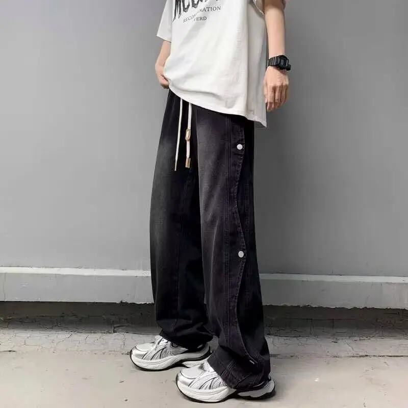 

Свободные широкие джинсы в американском стиле, мужские прямые повседневные длинные брюки на пуговицах Harlan, универсальные брюки для папы, прямые джинсы-трубы