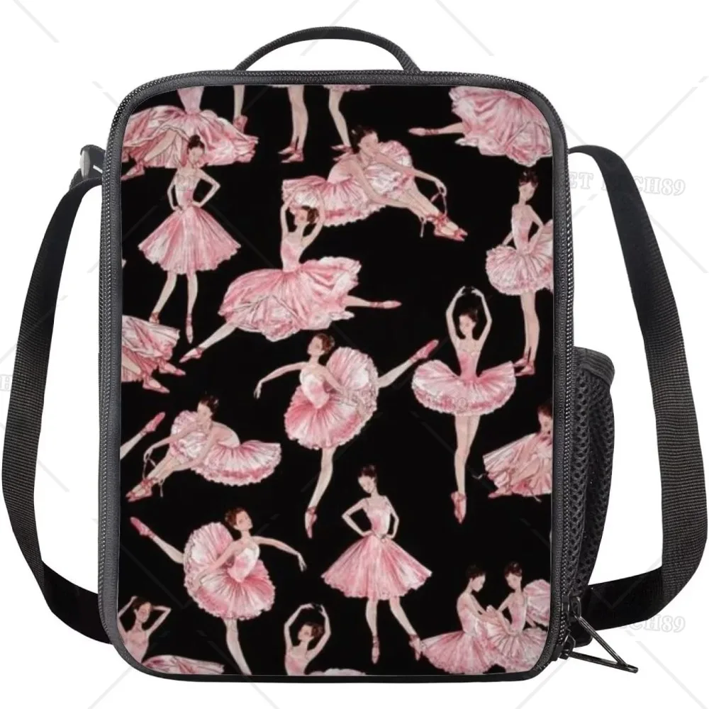 Ballet Dancer Pattern Portable Lunch Box with Side Pocket Insulated Lunch Bag for Women Girls Kids for School Work Office Trip