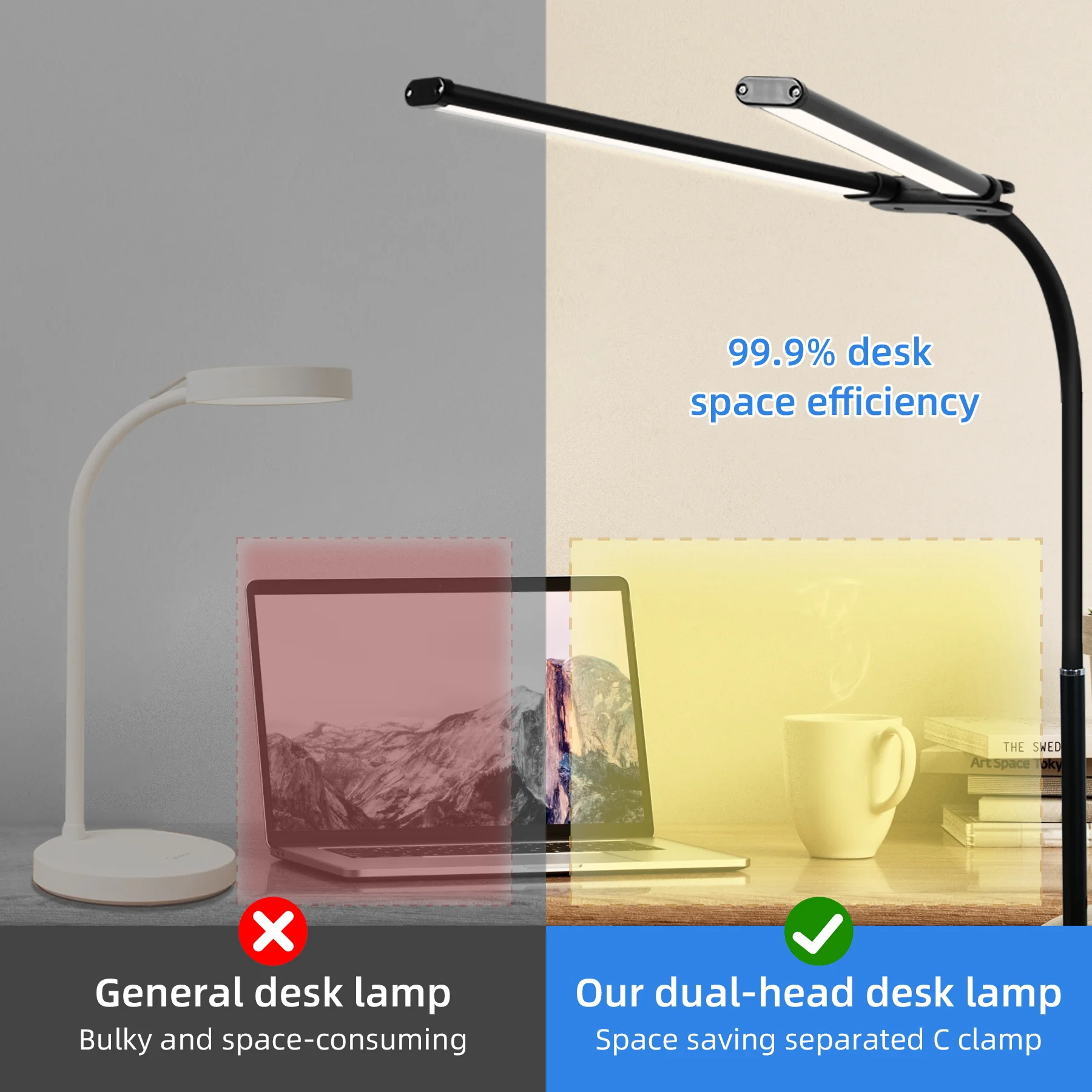 Imagem -03 - Led Dimmable Duplo Cabeça Desk Lamp Monitor de Computador Luz Reading Table Lamp Escritório de Estudo Estudo Trabalhando Usb Folding