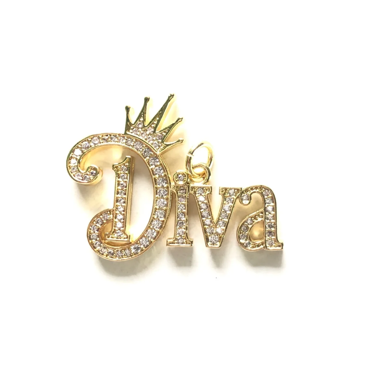 5pcs Crown DIVA Word Charms for Jewelry Making Gold-Plated Zirconia Pave Letters Pendant Women Bracelet Necklace Bangle Findings