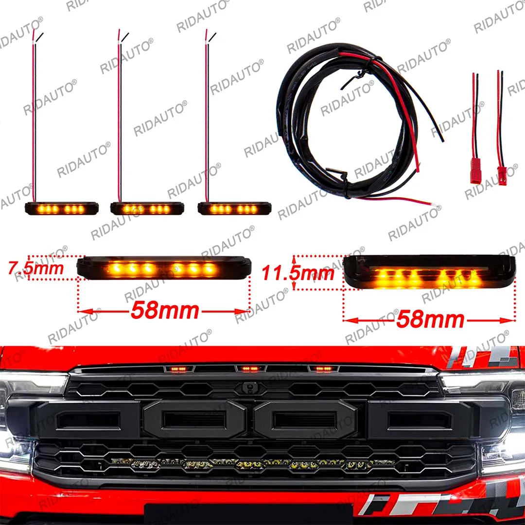 Für Aftermarket Raptor Grille 3Pcs Bernstein Weiß LED Licht Pickup Grille Licht DIY LED Licht Fit Für FORD RANGER RAPTOR 2023-2025 + – Detail 1