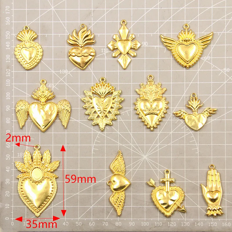 10pc Religious Copper Pendant Gold Color Heart Enamel Clear Cubic Zirconia Charms DIY Necklace Bracelets Jewelry Findings