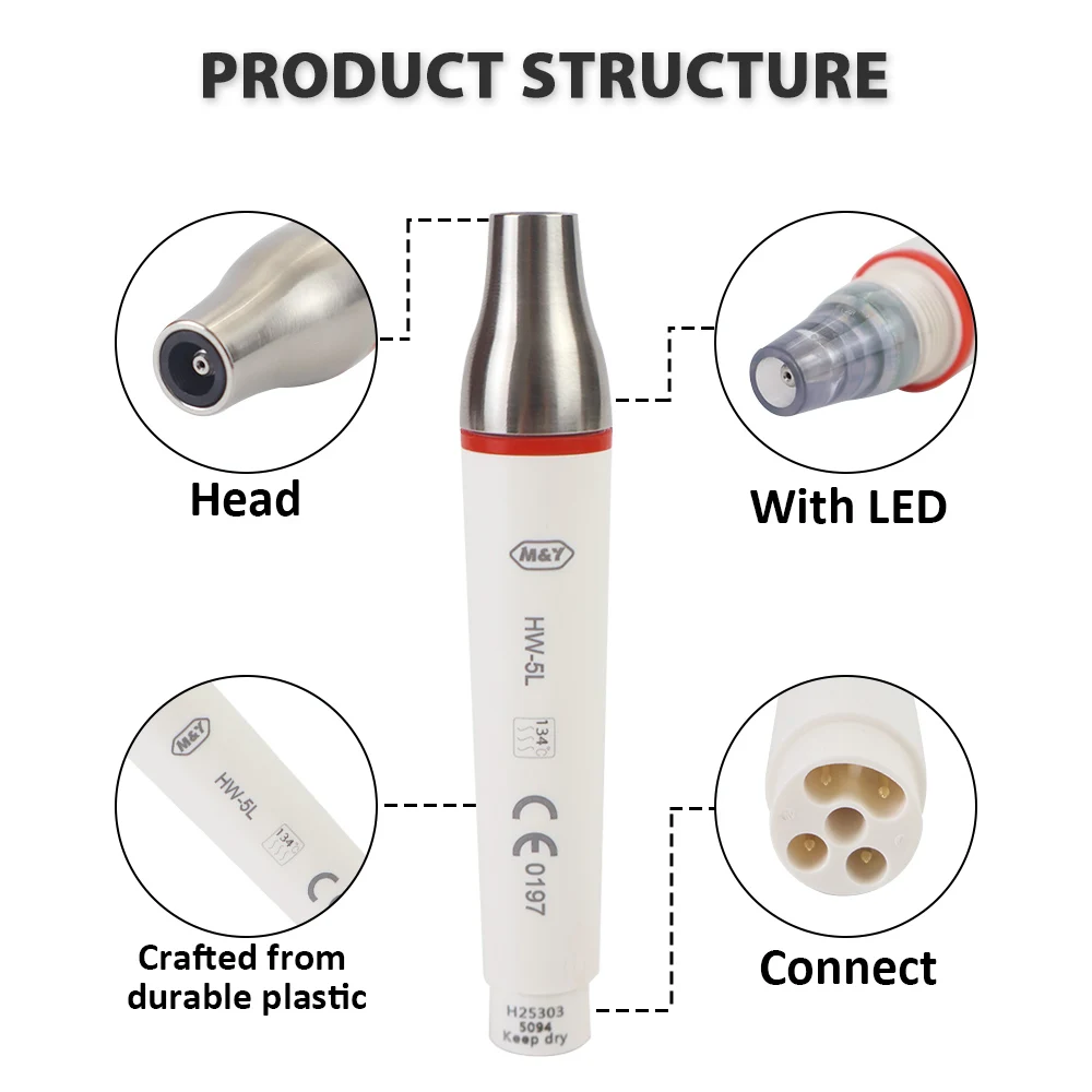 Dental HW-5L LED Type Ultrasonic Piezo Scaler Handpiece Fit For W*dpecker & E*S 135℃ High Temperature Sterilization Dental Tools