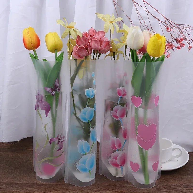 1/5Pcs Portable Eco-friendly Flower Cute Foldable Vase Wedding Office Home Decoration Random PVC Plastic Flower Party Decoration