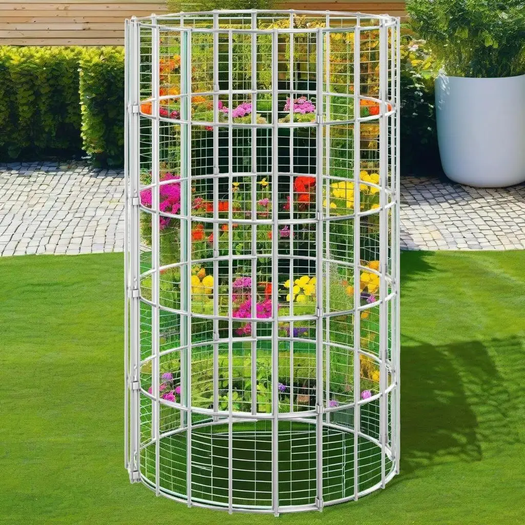 3 Pcs Circular Gabion Raised Garden Beds - Galvanized Steel, 11.8x19.7 Inches for Durable Planting