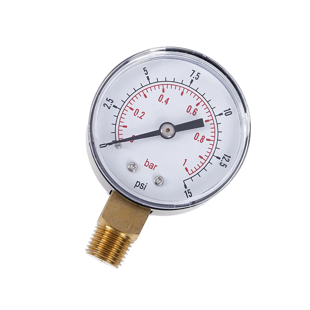 For Fuel Tank Pressure Gauge with 0-15 PSI and 0-1 Bar Dual Scale 50mm Acrylic Window 1/4 BSPT Thread for Industrial Use