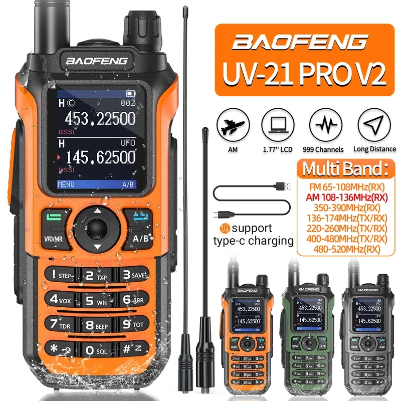 Baofeng UV-21 Pro V2 Air Band Walkie Talkie Wireless Copy Frequency AM Type-C Long Range Upgrade UV-5R Ham Radio