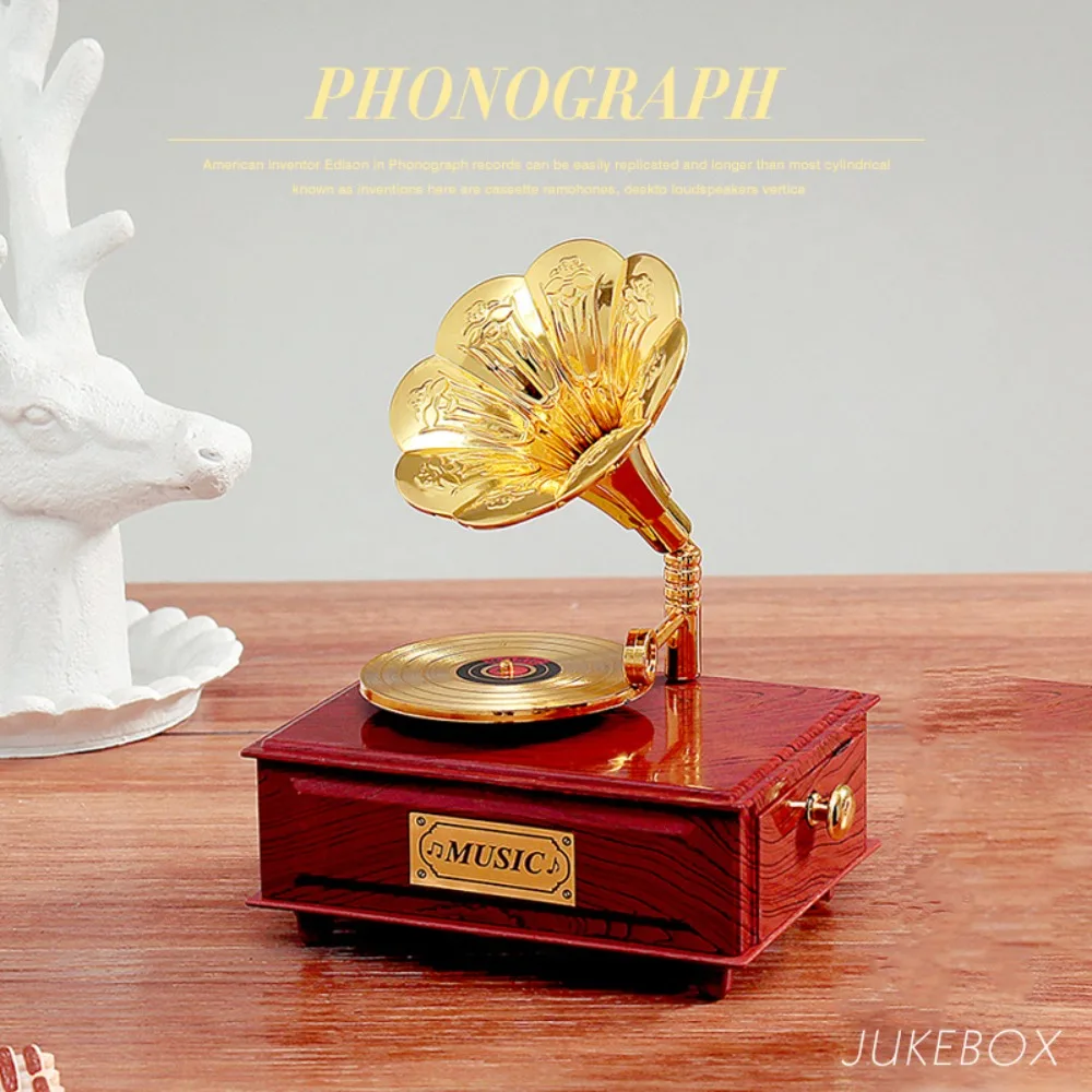 European-style Gramophone Model Music Box Gramophone Model Phonograph Shape Classical Phonograph Drawer Music Box Hand Crank