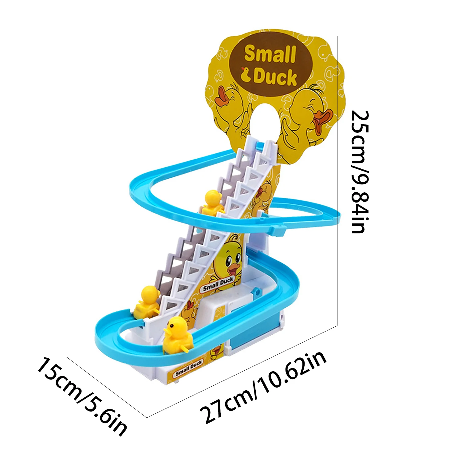 Children's electric duckling climbing stairs rail car, puzzle toy, with lighting and music