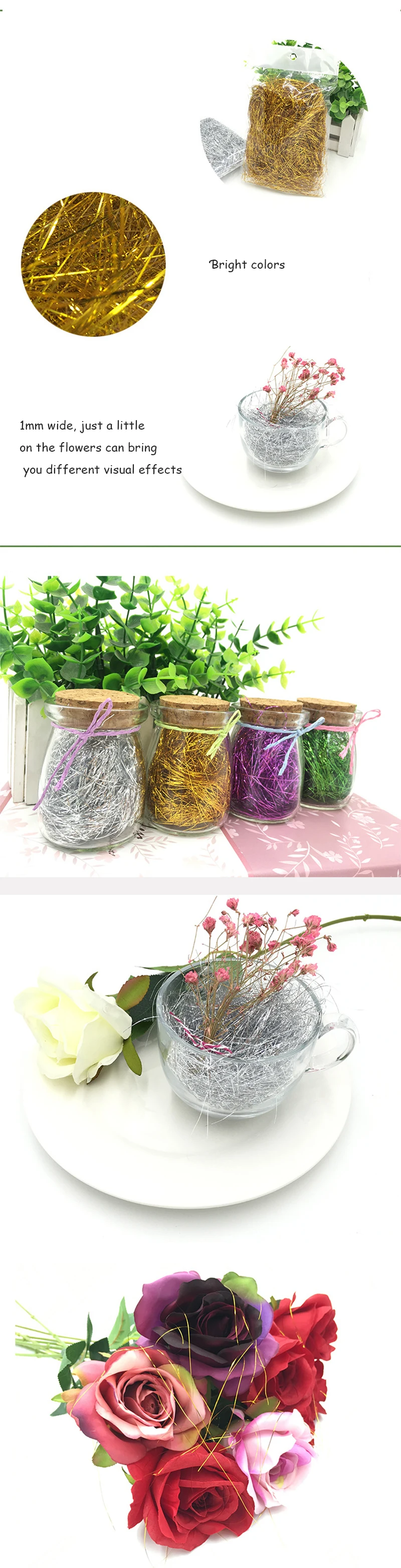 1 mm DIY-Papier, Bast, geschreddertes Konfetti, Knisterpapier, goldfarben, silberfarben, Seide, Kosmetikverpackung, Hochzeit, Party, Geschenkbox-Füller – Detail 2
