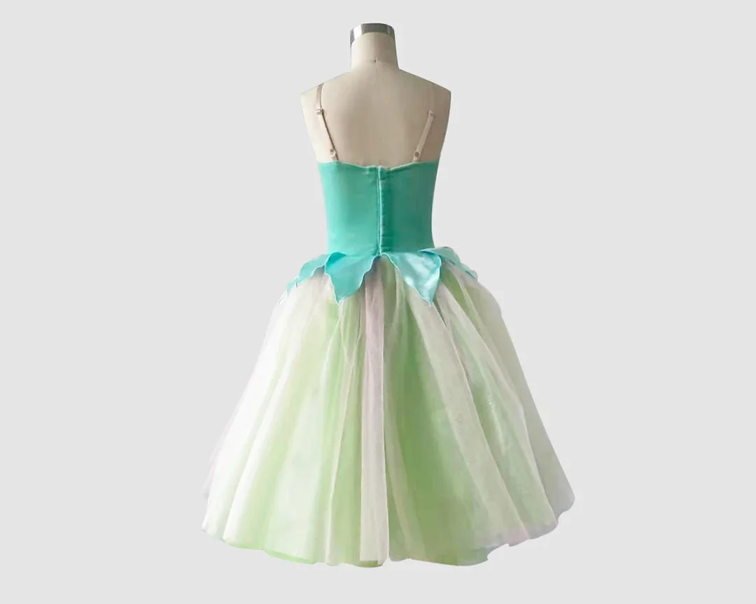 Vestido de Ballet de primavera para niños y adultos, falda esponjosa verde con cuello halter, novedad