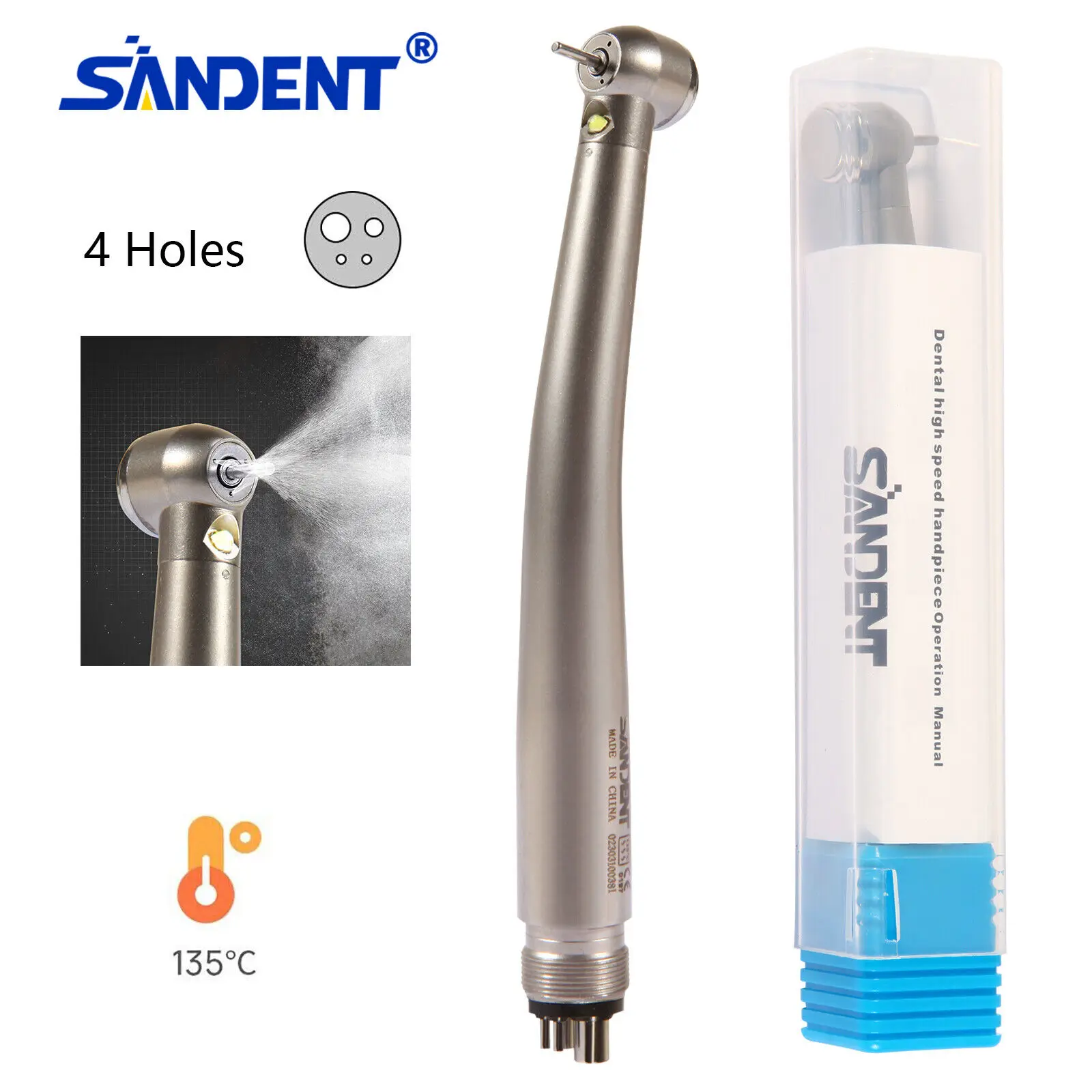 

NSK Style Dental Fiber Optic LED E-generator High Speed Handpiece Internal Triple Spray Turbine 4 HOLE