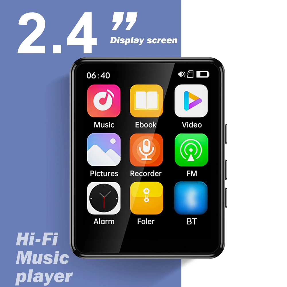 2.4 Inch Full Touch Screen MP3 MP4 Player with Speaker BT with Built in Speaker TF Card Expansion Supports for E-book Reading