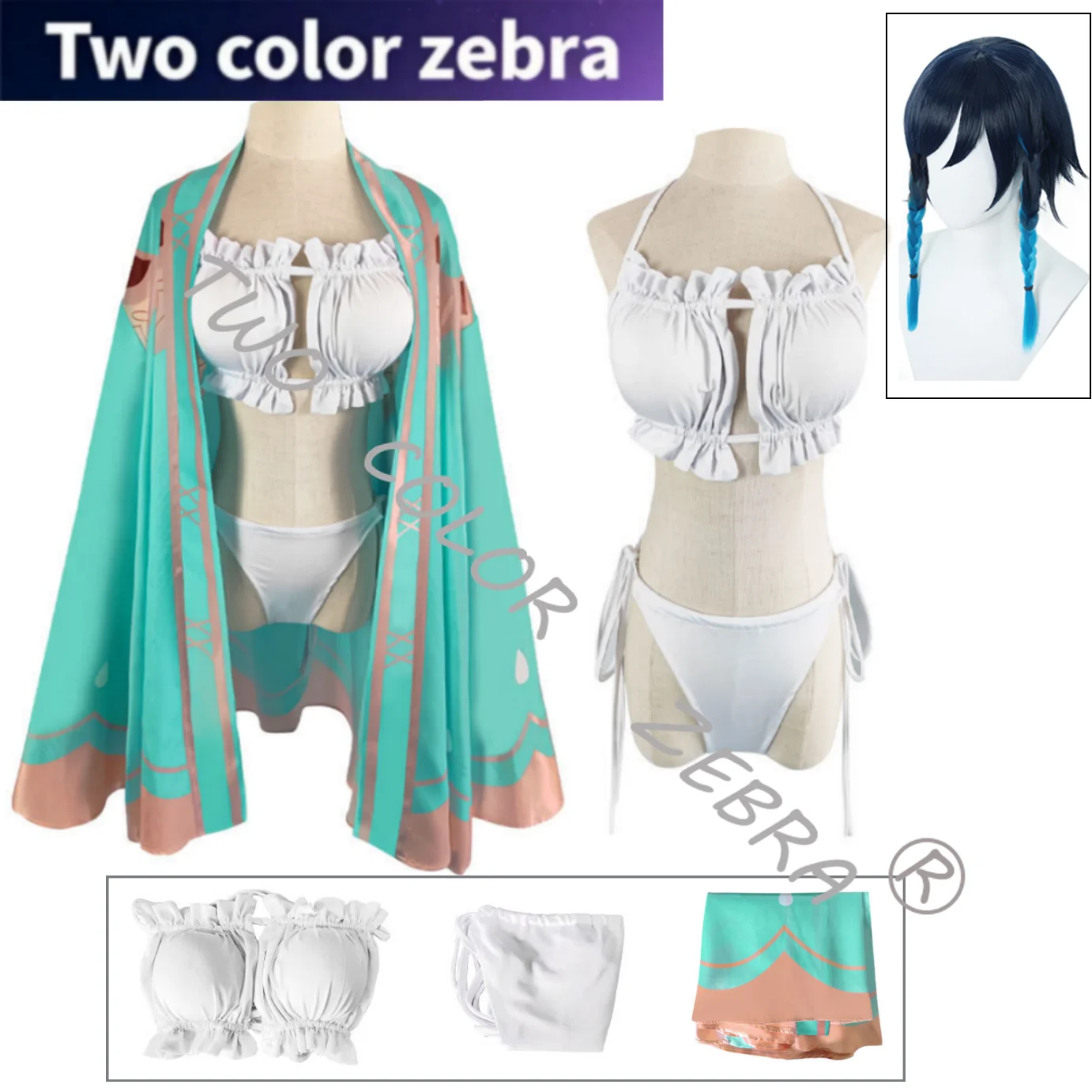 

Game Genshin Impact Venti Swimsuit Cosplay Costume Bikini and Coat Full Set Sexy Swim Bathing Suit Summer Beach for Women