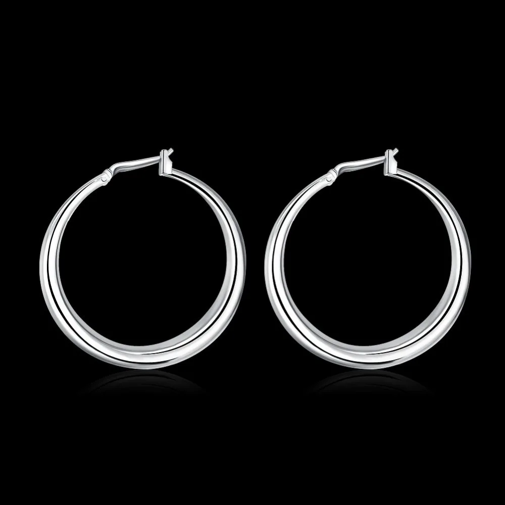 Lekani Diameter 34mm Big Solid Circles Hoop Earrings 925 stamp silver color Brincos De Prata Fine Jewelry For Female