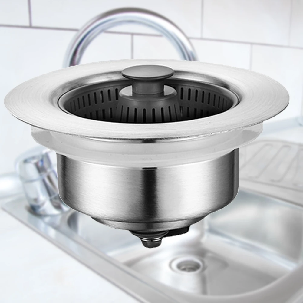 

3-In-1 Sink Drain Strainer Kitchen Stainless Steel Sink Aid Drain Filter Pop Up Sink Strainer for Kitchen Bathroom Accessories