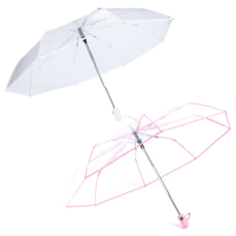 2Pcs Transparent Automatic Umbrella Rain Women Men Sun Rain Auto Umbrella Compact Folding Windproof Style Clear Umbrella,Transpa