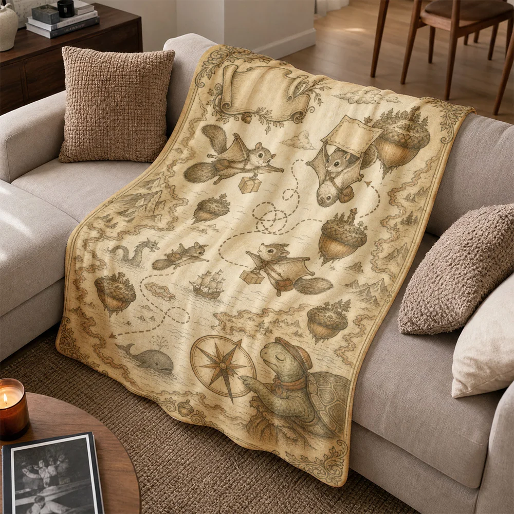 Whimsical Vintage Nautical Steampunk Sofa Throw Blanket Rustic Bohemian Coastal Decor Cozy Lap Throw Accent