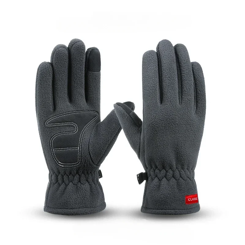 全天候型タッチスクリーンミトン - 厚いポーラーフリースとベルベットの裏地、男性用、滑り止めシリカゲルグリップドライビング/サイクリンググローブ ​ ​