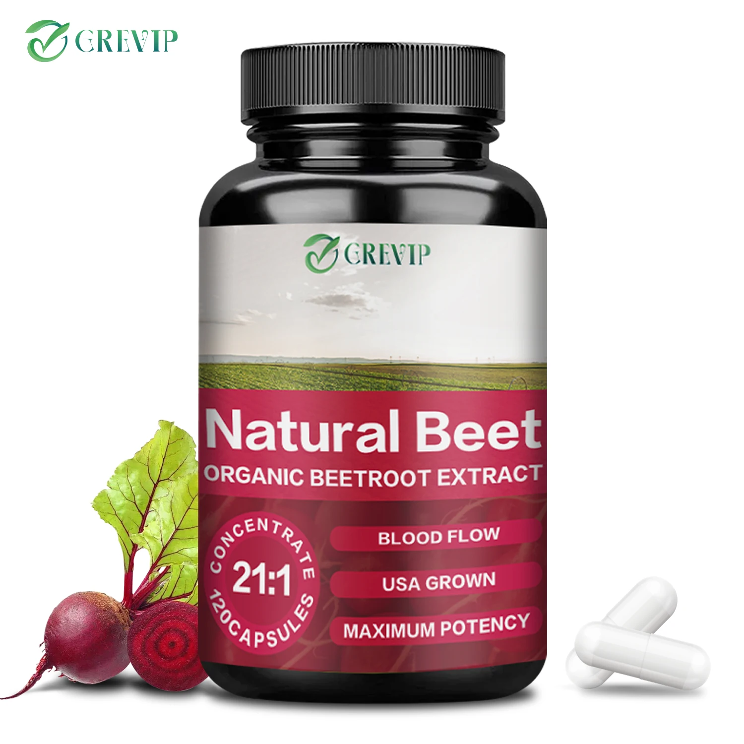 

Beetroot Capsules - Good for Energy and Endurance Blood Circulation Heart Health, Antioxidant