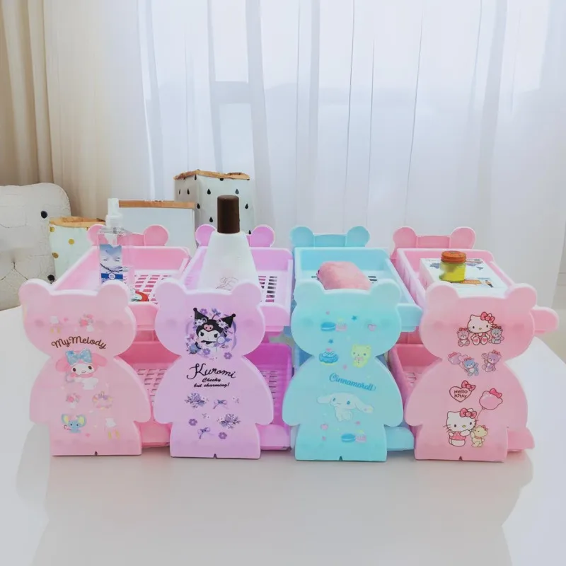 Sanrio Hello Kitty Plastic Storage Rack Kitchen Bathroom Tissue Rack Home Bedroom Dormitory Desktop Cosmetics Storage Organizer