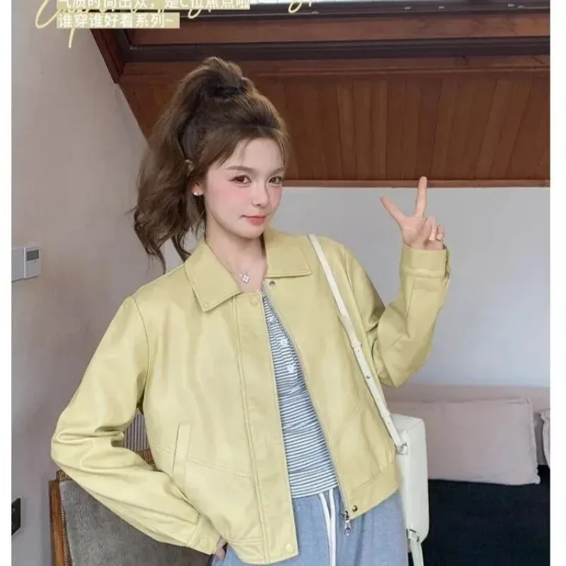 ملابس النساء الخريف البساطة زر الموضة بلون بولو طوق سترة الإناث المألوف كل مباراة تظهر معطف رقيقة #4