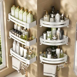 Bathroom Storage Rack, Hole-Free Wall-Mounted Storage Rack, Space Aluminum Bathroom Corner Rack, Toilet Storage Tool