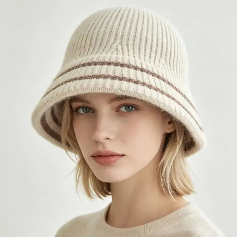 New Wool Knit Bucket Hat Women Autumn Winter Big Head Girth sailor hat Warm Fisherman Cap Match Premium Feeling Woolen Outdoor