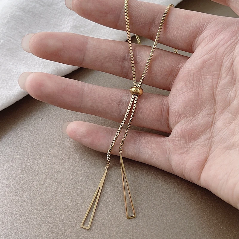 Ins Triangle Pendant Necklace Women Adjustable Drawstring Geometric Tassel Long Sweater Chain Minimalist Cold Wind Jewelry Gifts