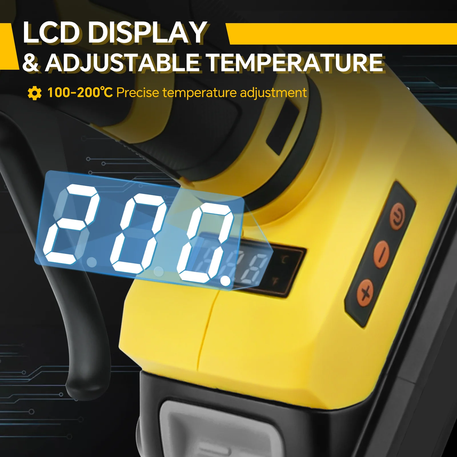 100W Cordless Glue Gun 100℃-200℃ Temp Adjust Digital Display Hot Melt Glue Gun with 10Pcs 11mm Sticks for Dewalt 20V Battery Pin
