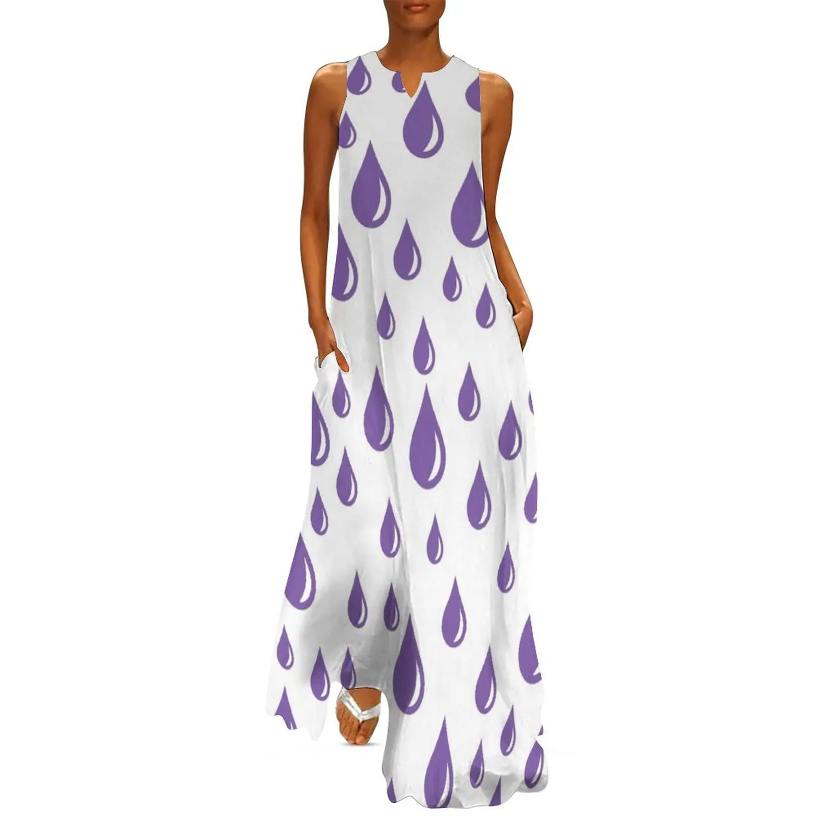 

Purple Rain Drops V.2 Long Dress Clothing female loose summer dress summer women's dress 2025 long sleeve