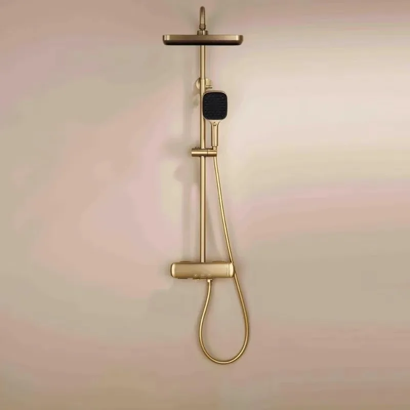 Three-Function Brass Gold Constant Temperature Shower Set for Home Use Simple Pressurized Shower Head Set