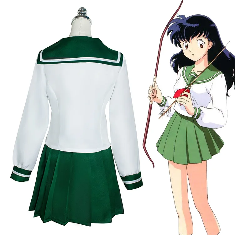 Anime Inuyasha Kagome Higurashi Cosplay Costume Sailor School Uniform Green Skirt Outfit For Women Halloween Party