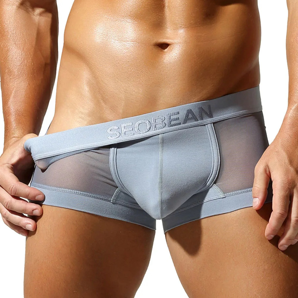 Men Mesh Translucent Underwear For Hot Man Boxer Shorts Breathable Soft Lingerie Mid Waist Seamless Underwear For Hot Man Trunks