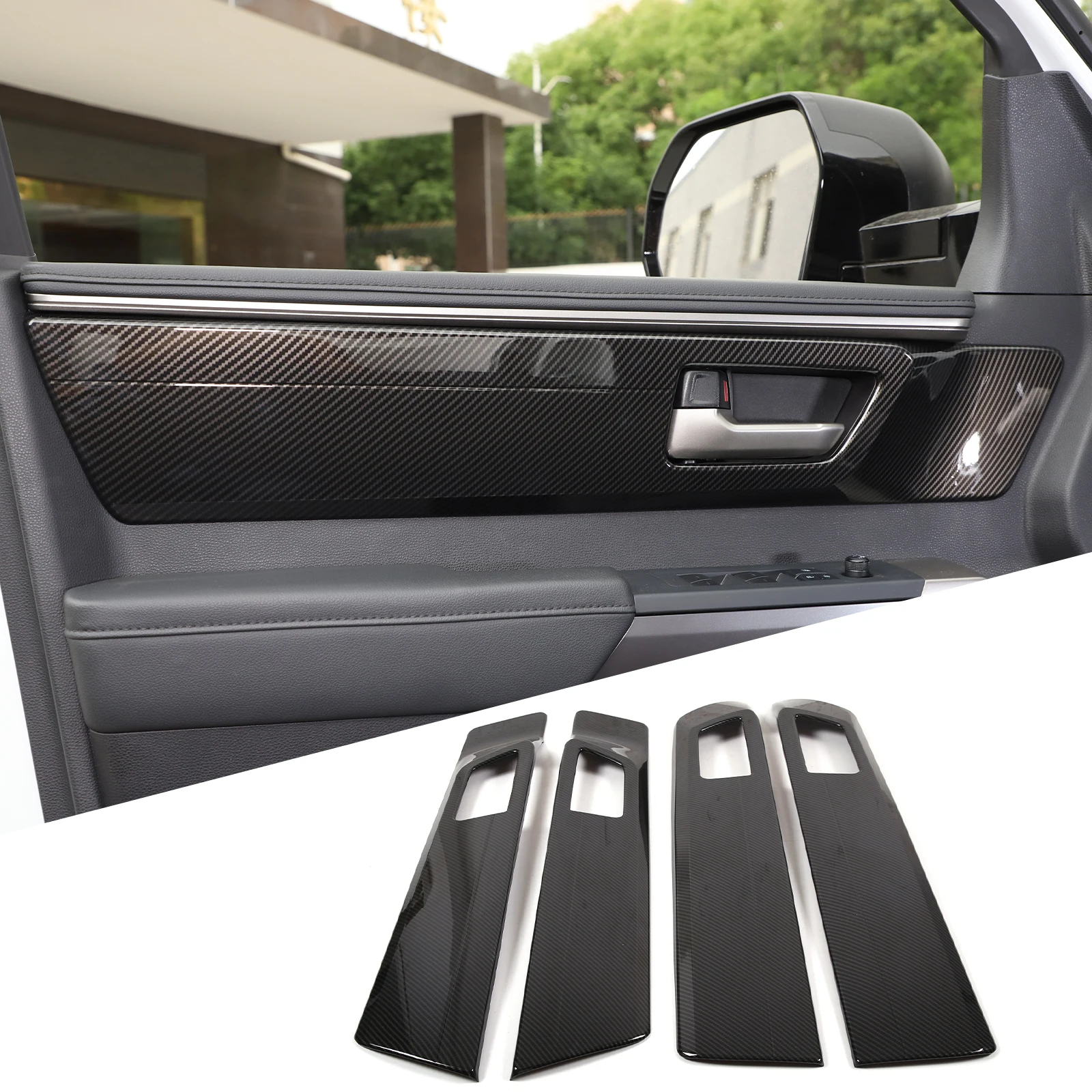 ABS Carbon Fiber Pattern Car Inner Door Handle Panel Frame Cover Trim Sticker For Toyota Tundra 2022-2024 Car Accessories