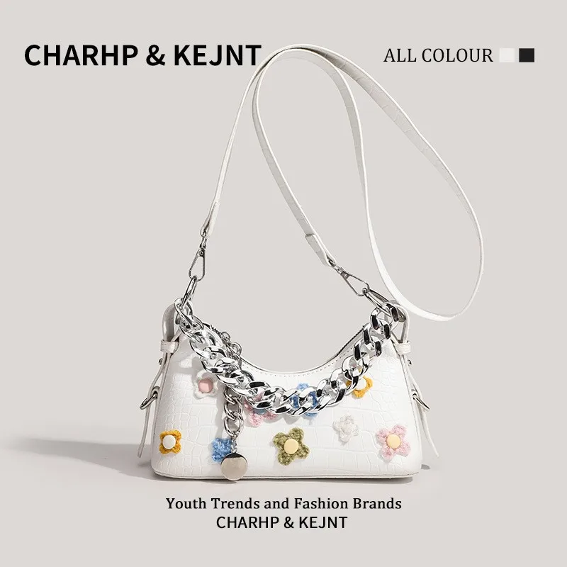 

2025 New Crocodile Pattern French Toast Bag Fashion Flower Embroidery Chain Shoulder Bag Women's Shoulder Cross-Body Bag