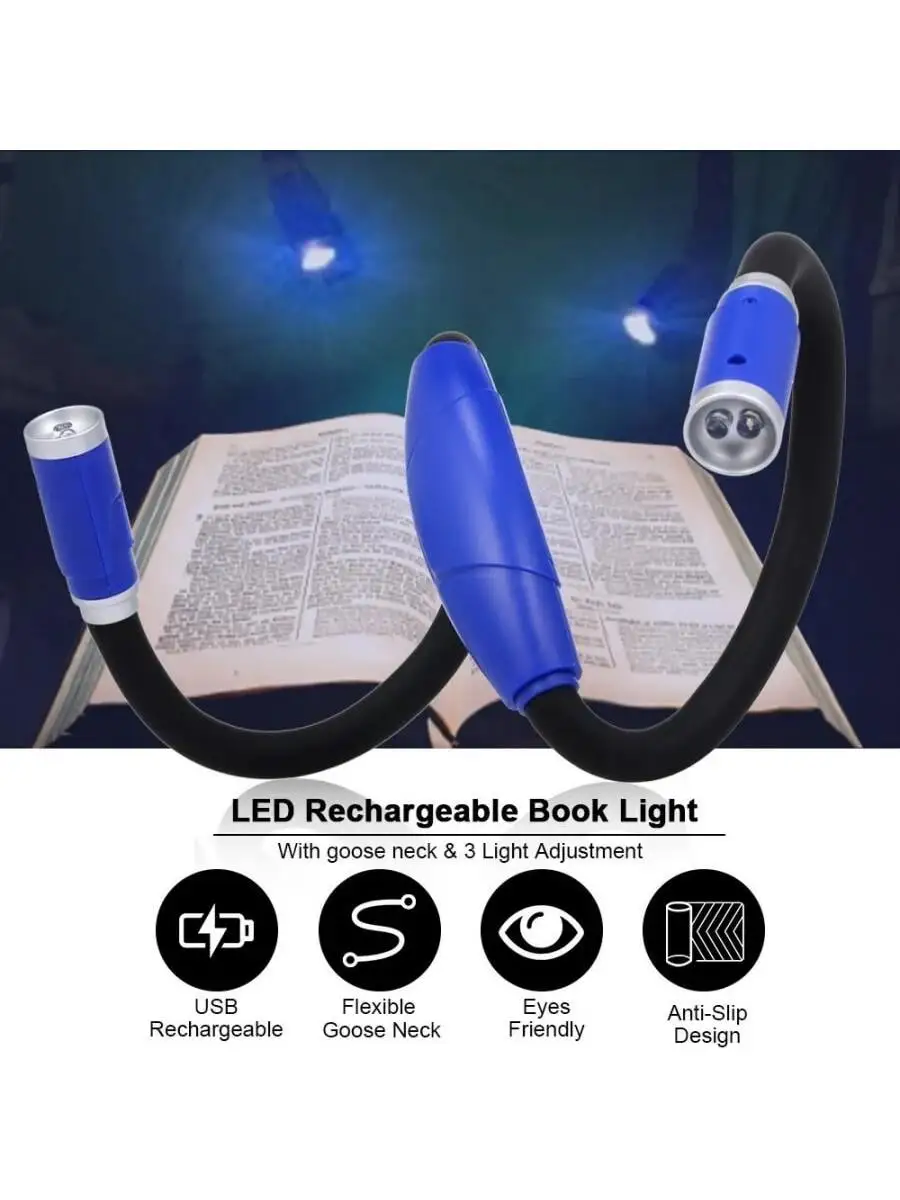 

Goose Neck LED Book Lights Stepless Dimming 3 Kinds of Lights USB Rechargeable LED Bed Lamp Eye-care LED Reading Lights for Camp